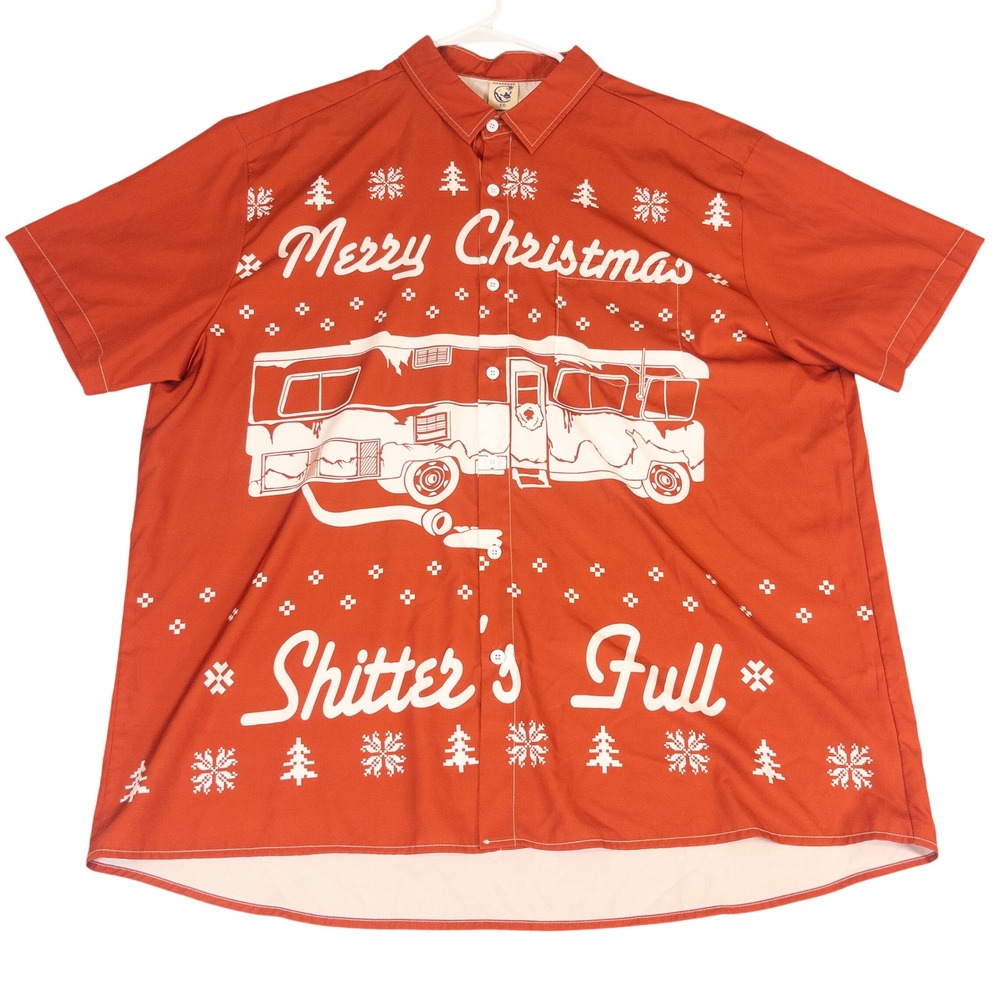 Hardaddy Mens XXL Christmas Vacation Shitter's Full RV Button Up Shirt Red